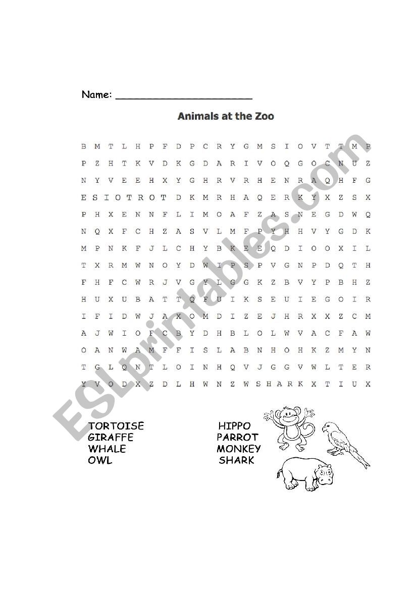 Animals Word Puzzle worksheet