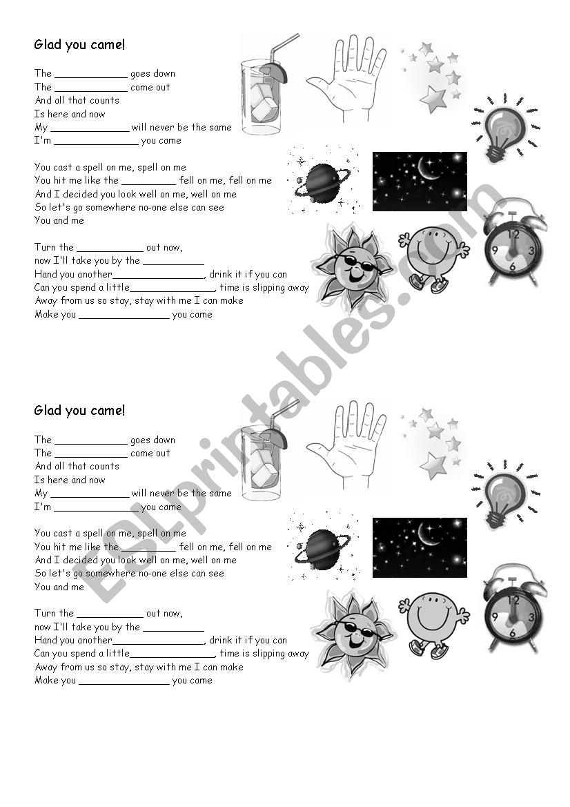 Glad you came worksheet