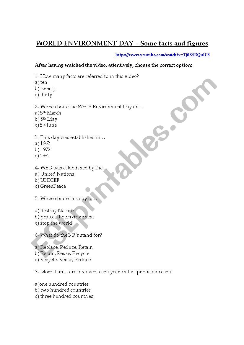 World Environment Day worksheet