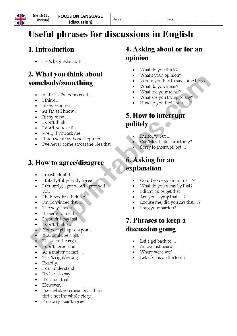 Useful Phrases for Discussions