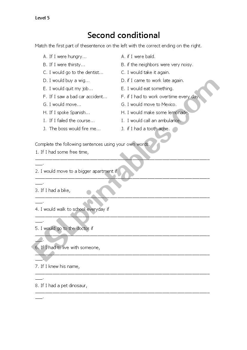 Second Conditional Worksheet worksheet