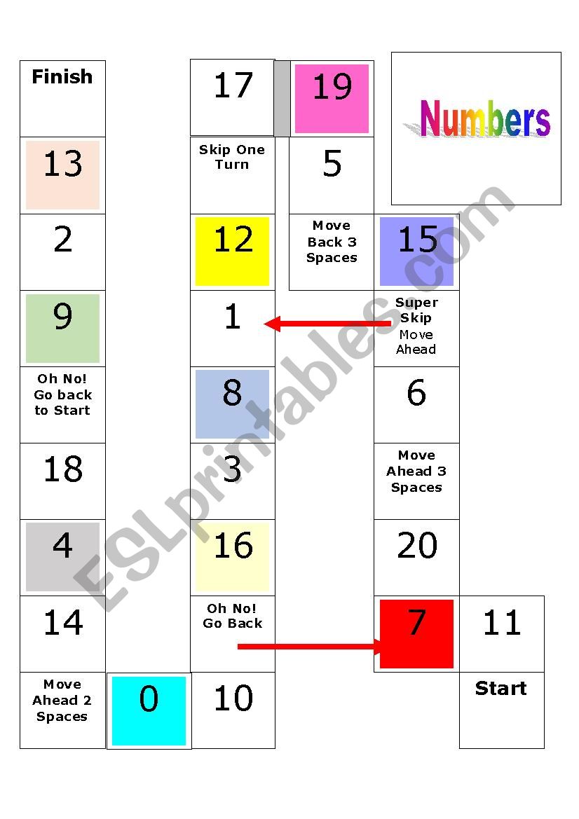 Numbers board game worksheet