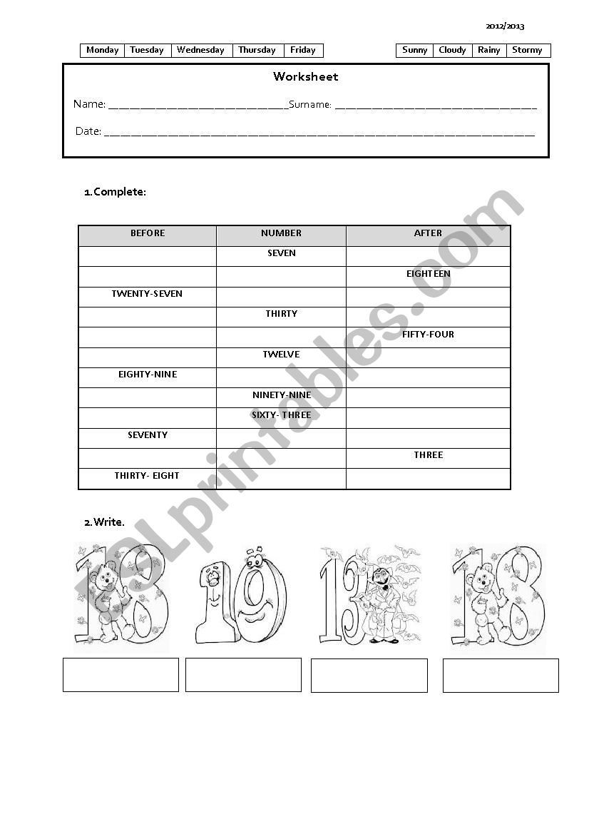 Cardinal numbers worksheet