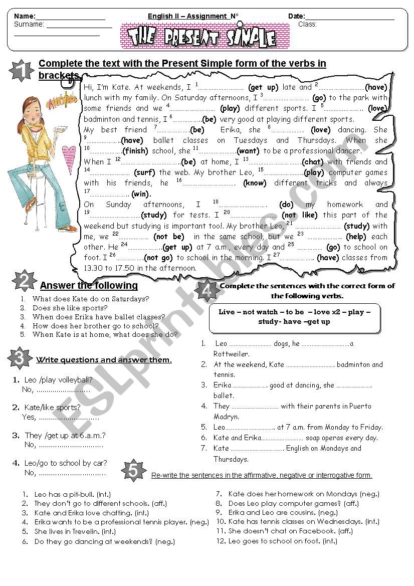 Present simple Test worksheet