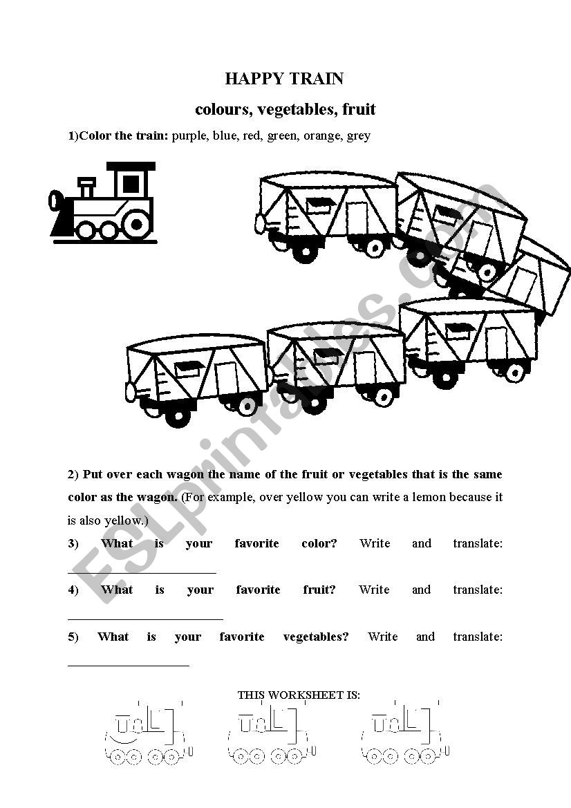 Colours, fruit, vegetables worksheet