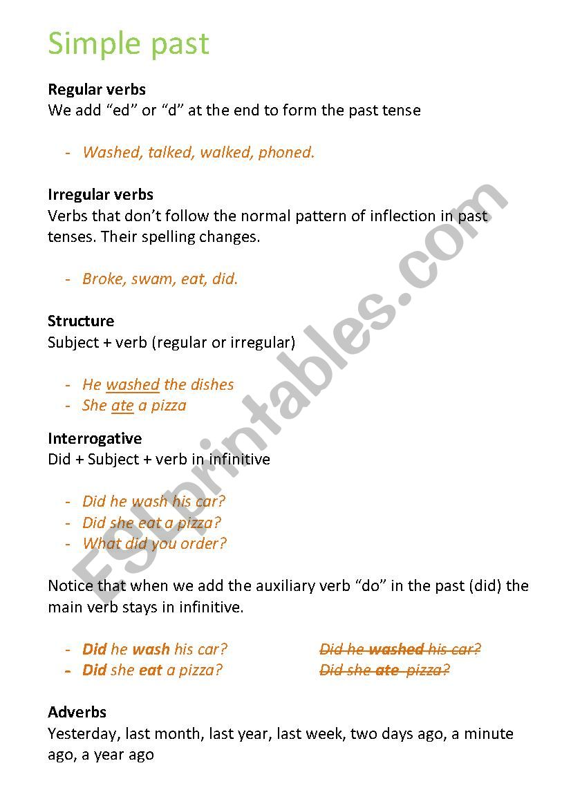 Simple Past guide worksheet