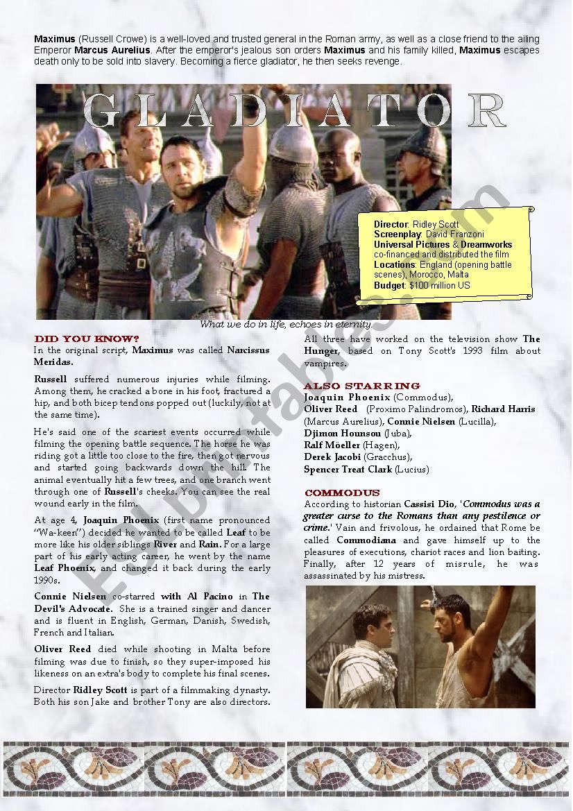 Gladiator  - opening scenes worksheet