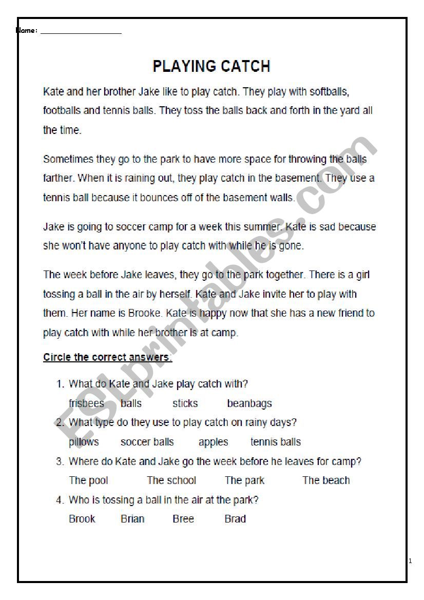 Reading Comprehension worksheet