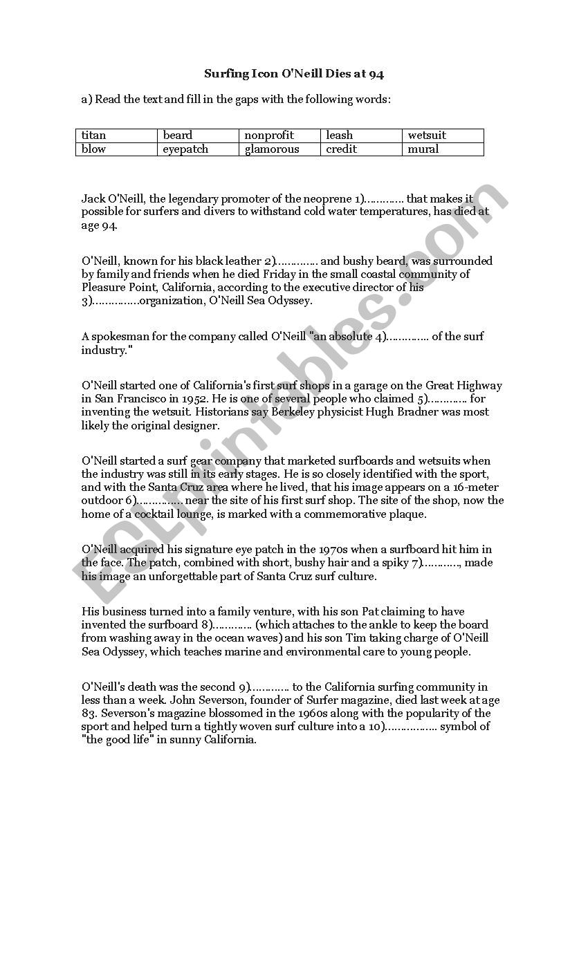 Surfing Icon OÂ´Neill Dies at 94