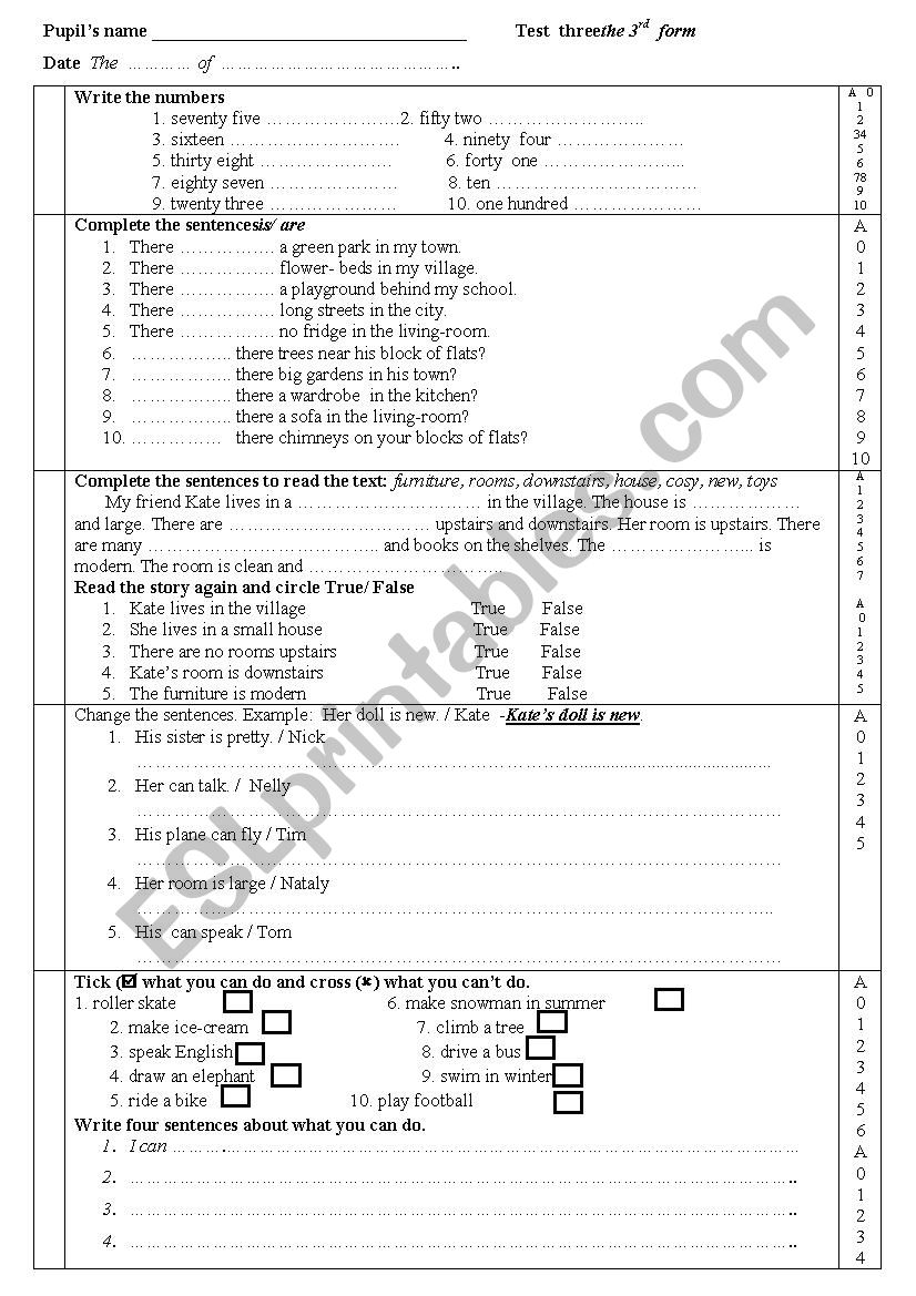 Progress Test the 3rd form worksheet