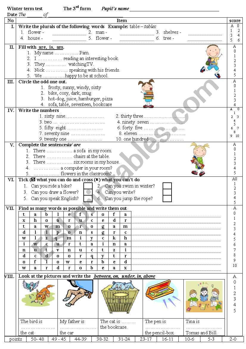 Winter test worksheet