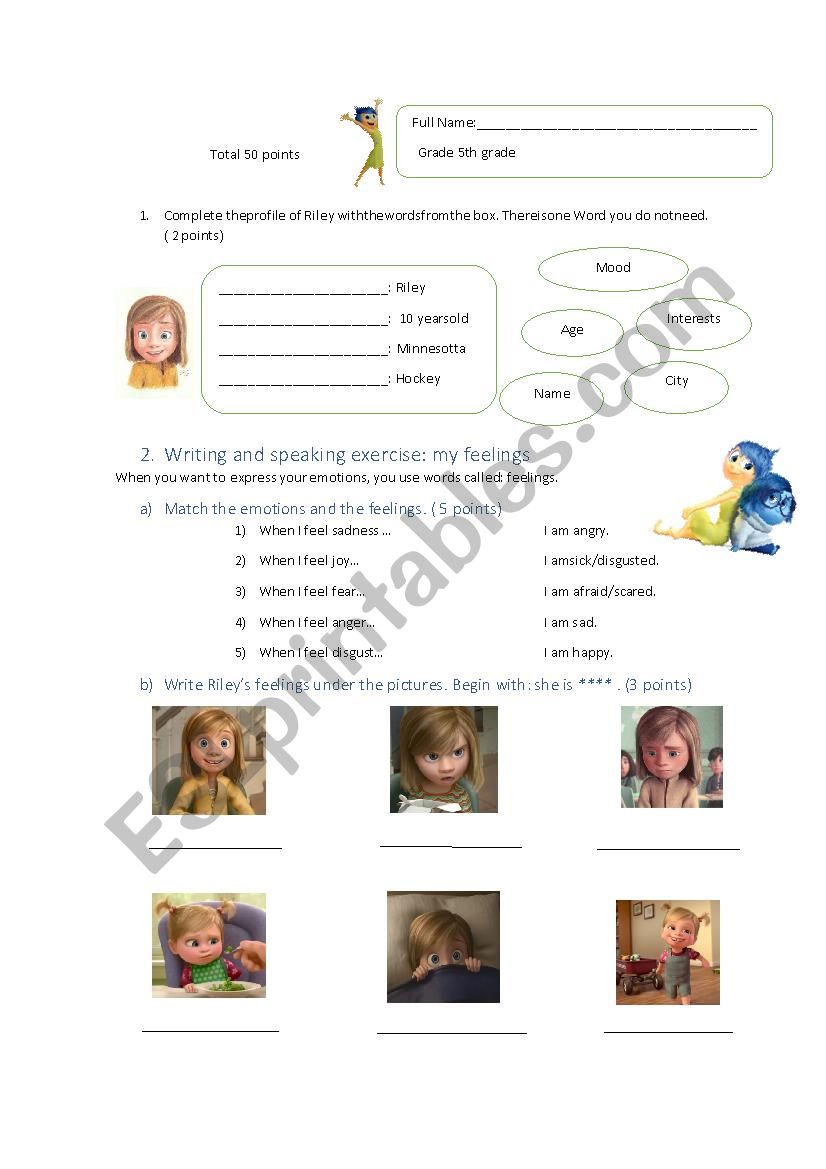 Inside out worksheet