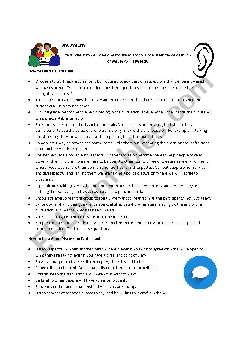 Discussion Handout worksheet