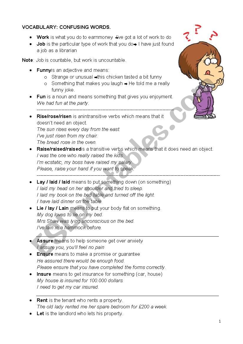 Confusing words worksheet