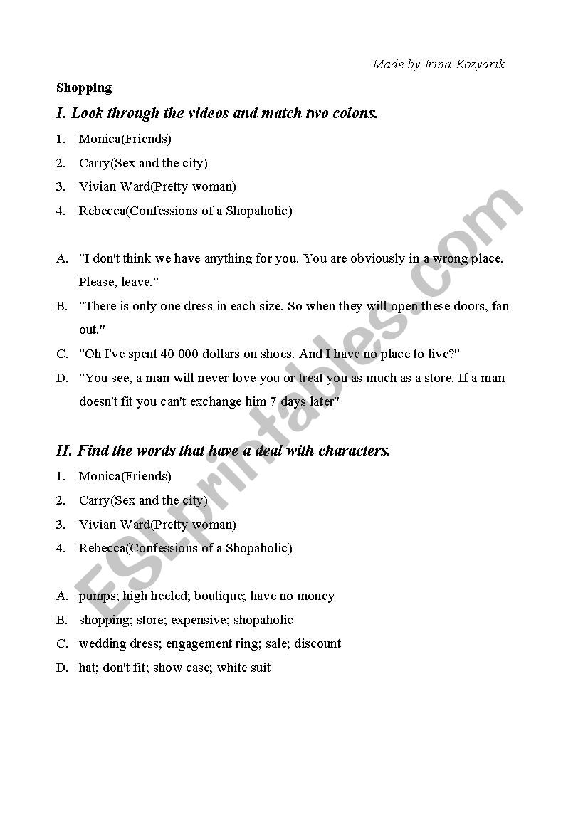 Movies_Shopping worksheet