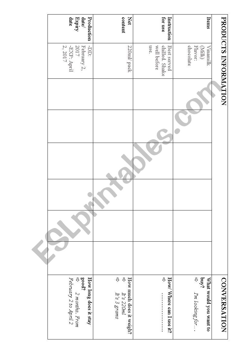 SHOPPING worksheet