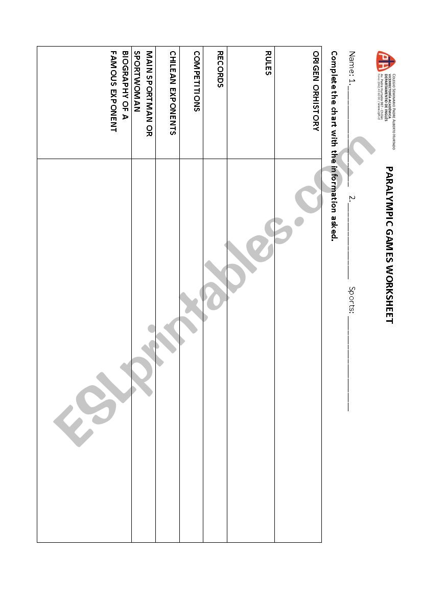 PARALYMPIC GAMES worksheet