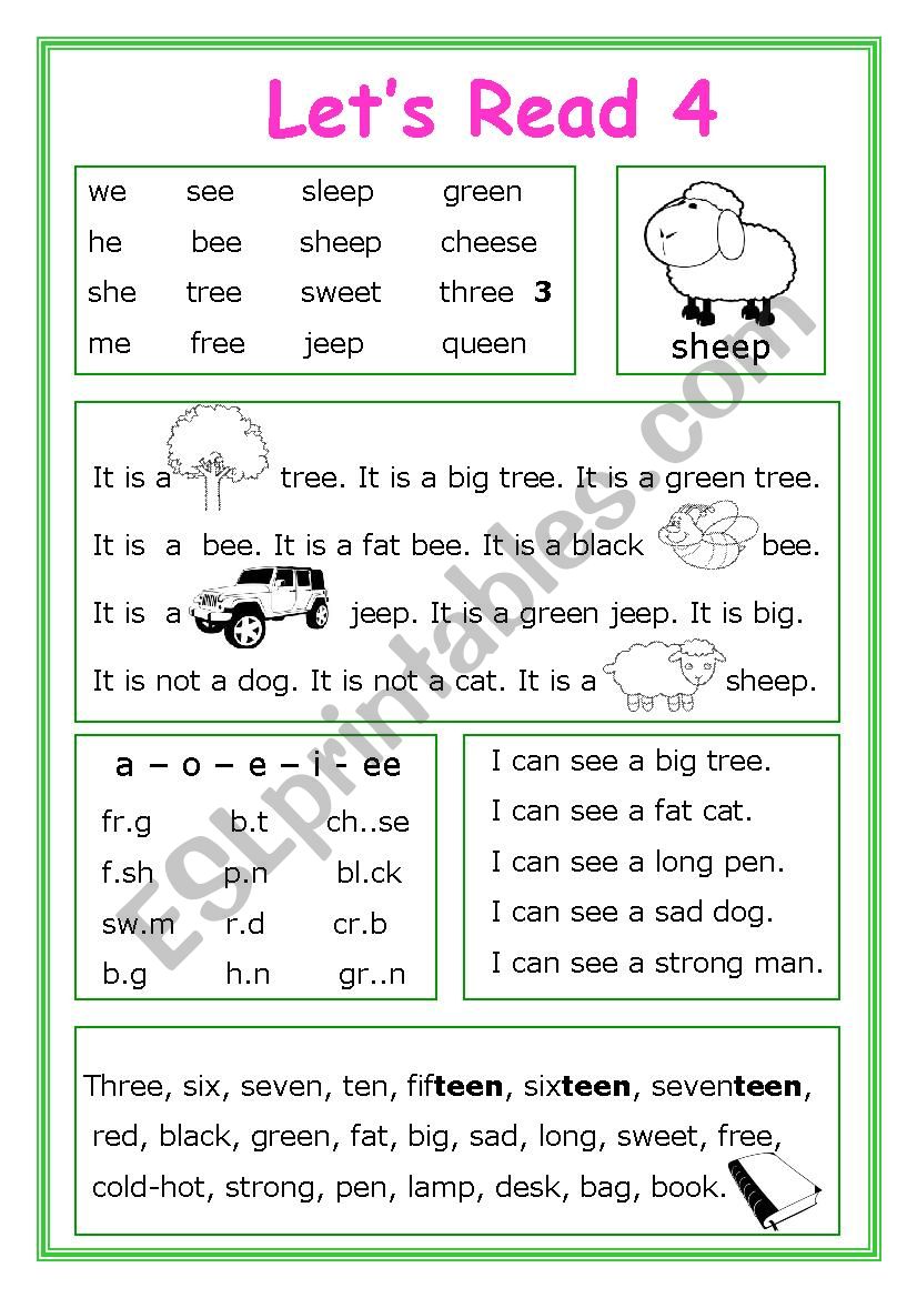 LetÂ´s Read 4 worksheet
