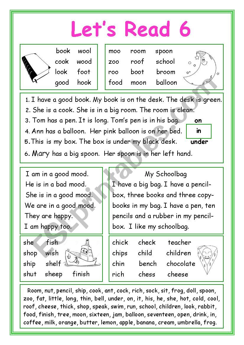 LetÂ´s Read 6 worksheet