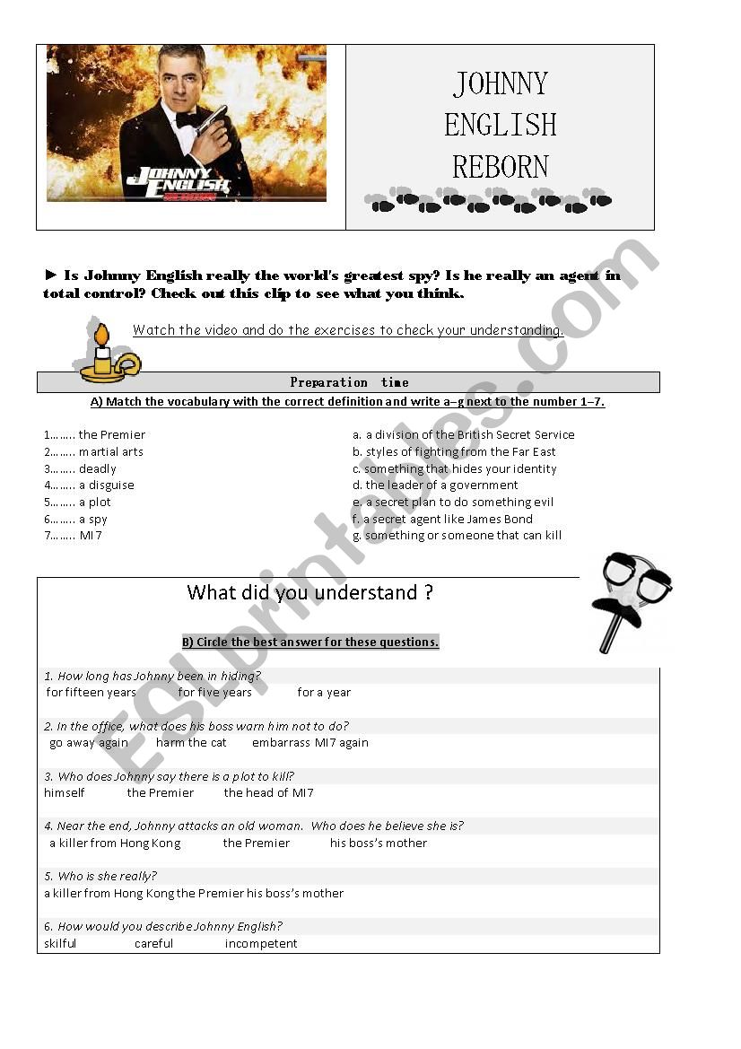 Johnny English Reborn Trailer worksheet