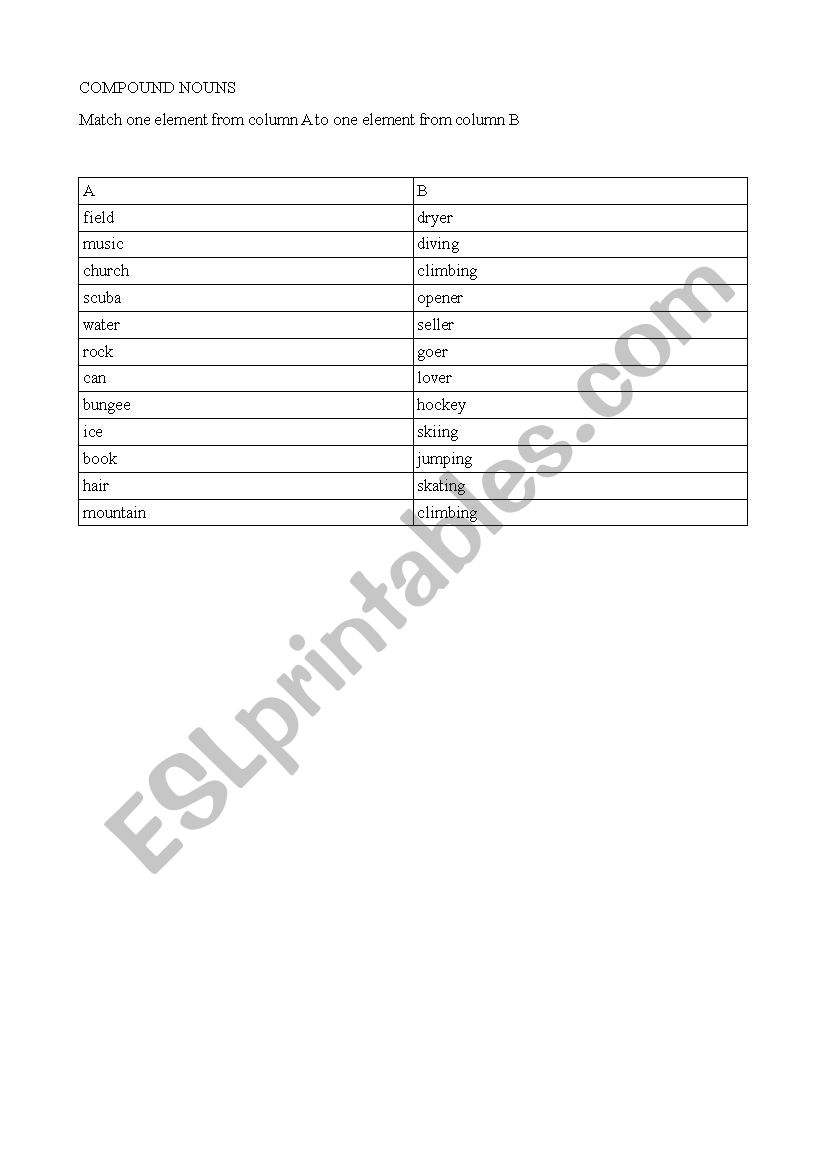 COMPOUND NOUNS worksheet