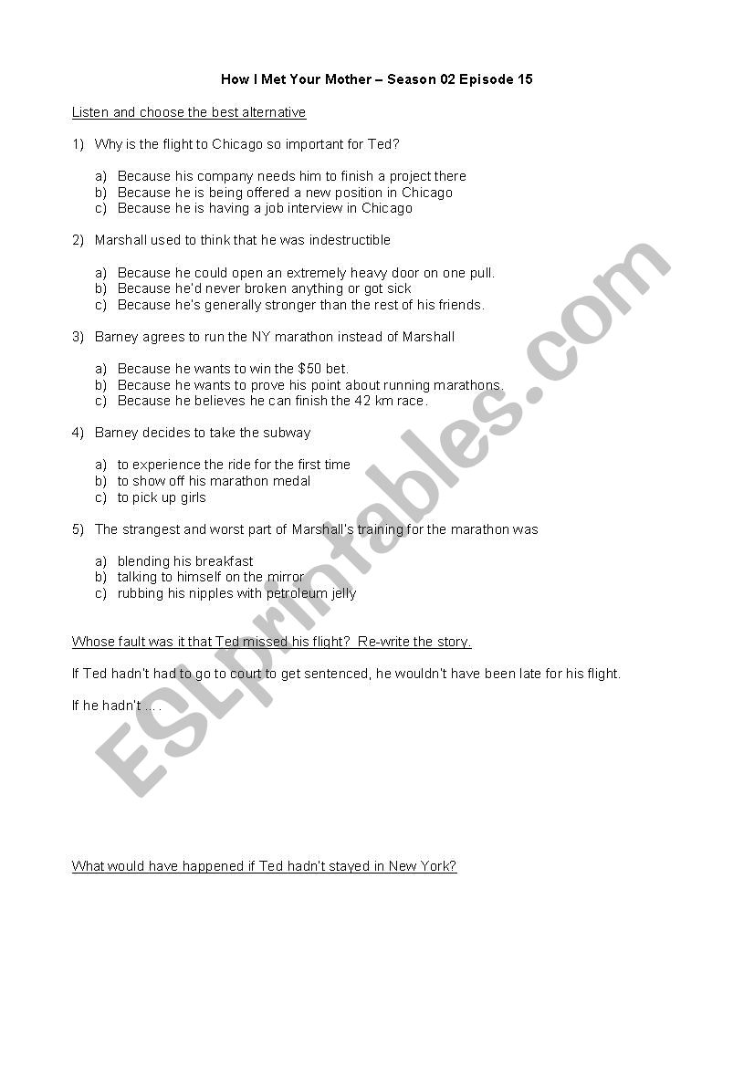 How I met your mother s02 e15 worksheet How I met your mother s02 e15 worksheet