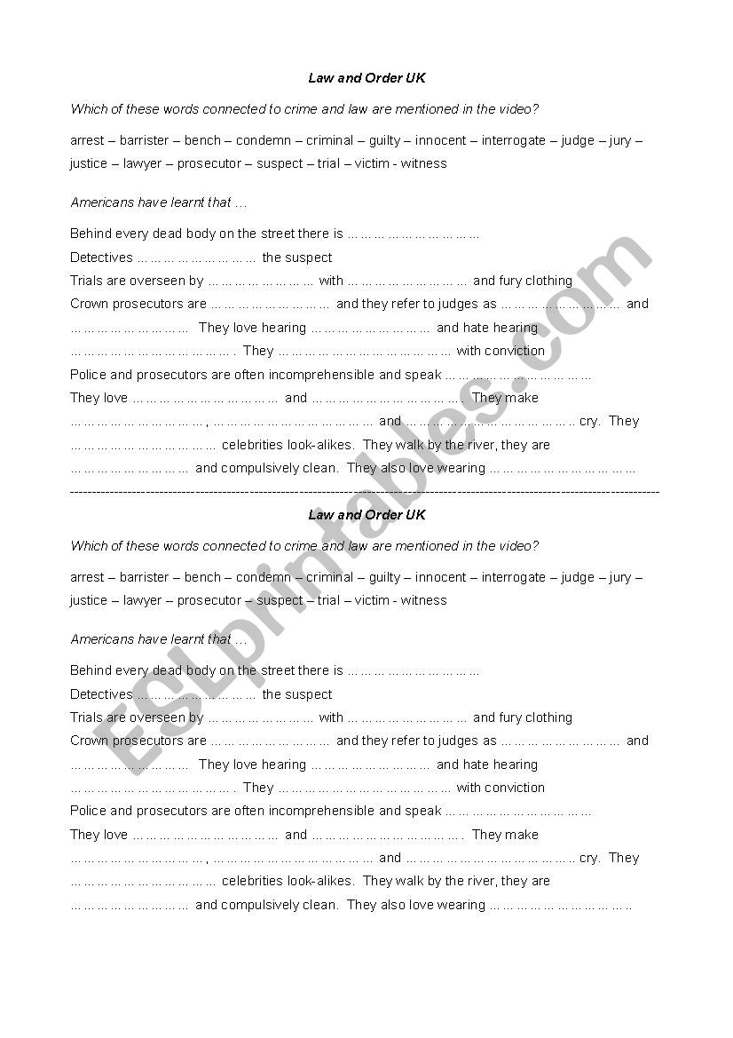 Law and order UK trailer worksheet