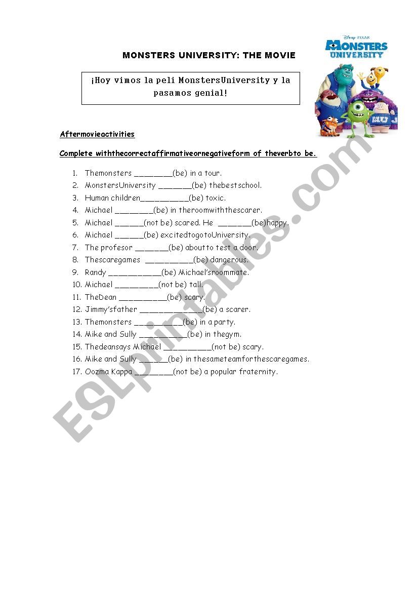 Verb To Be worksheet