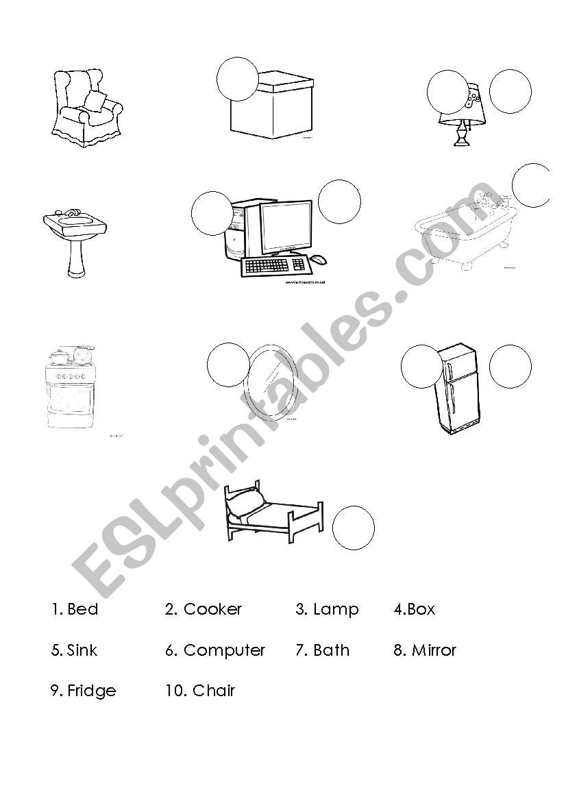Furniture and appliances worksheet