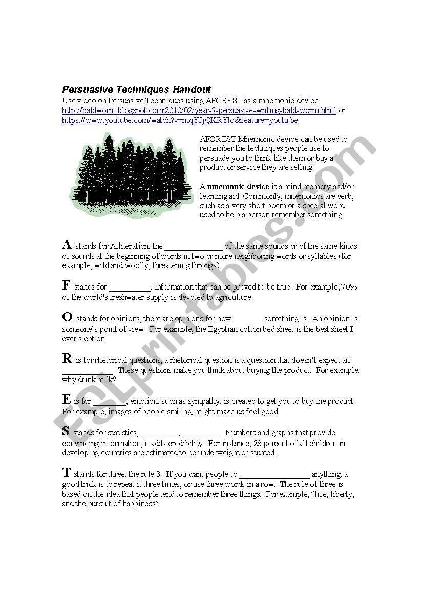 AFOREST Persuasive Techniques worksheet