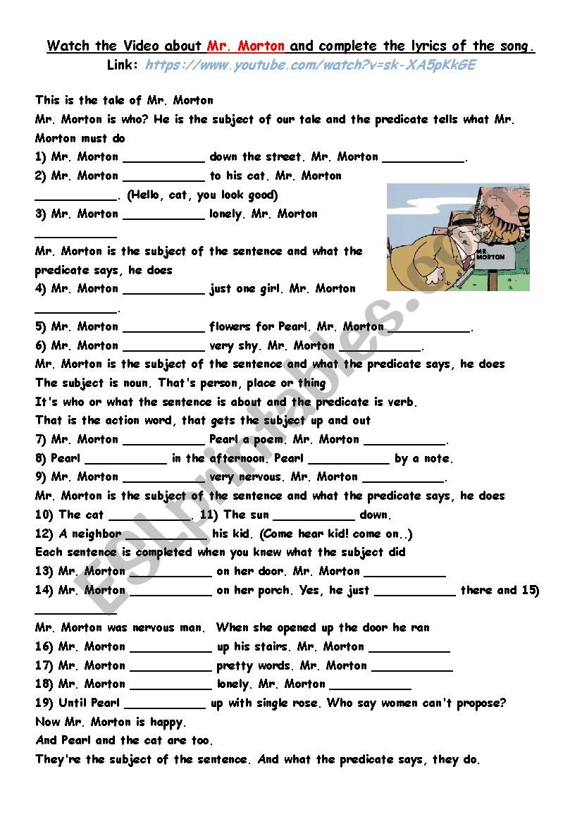 Simple Past - Mr. Morton Song worksheet