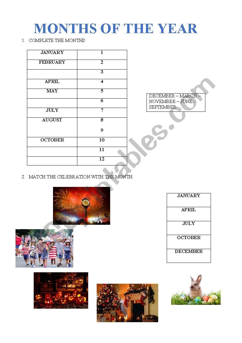 Months of the year worksheet