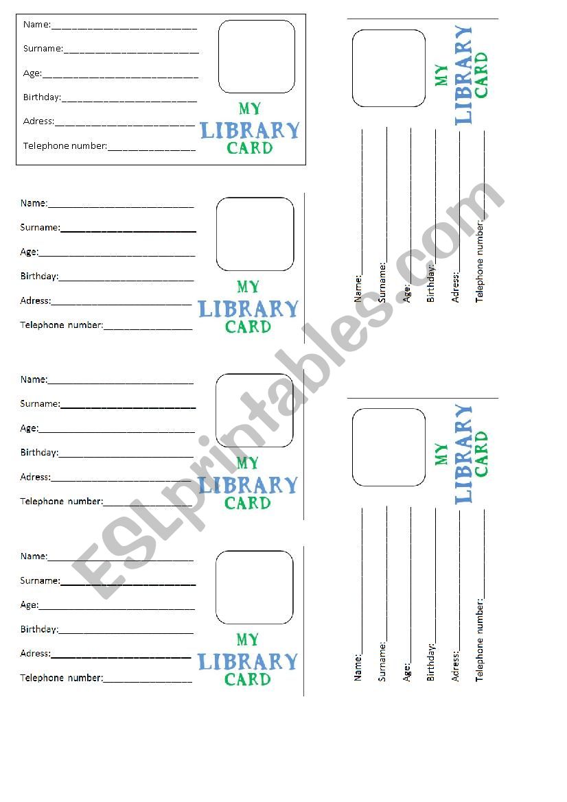 MY LIBRARY CARD worksheet