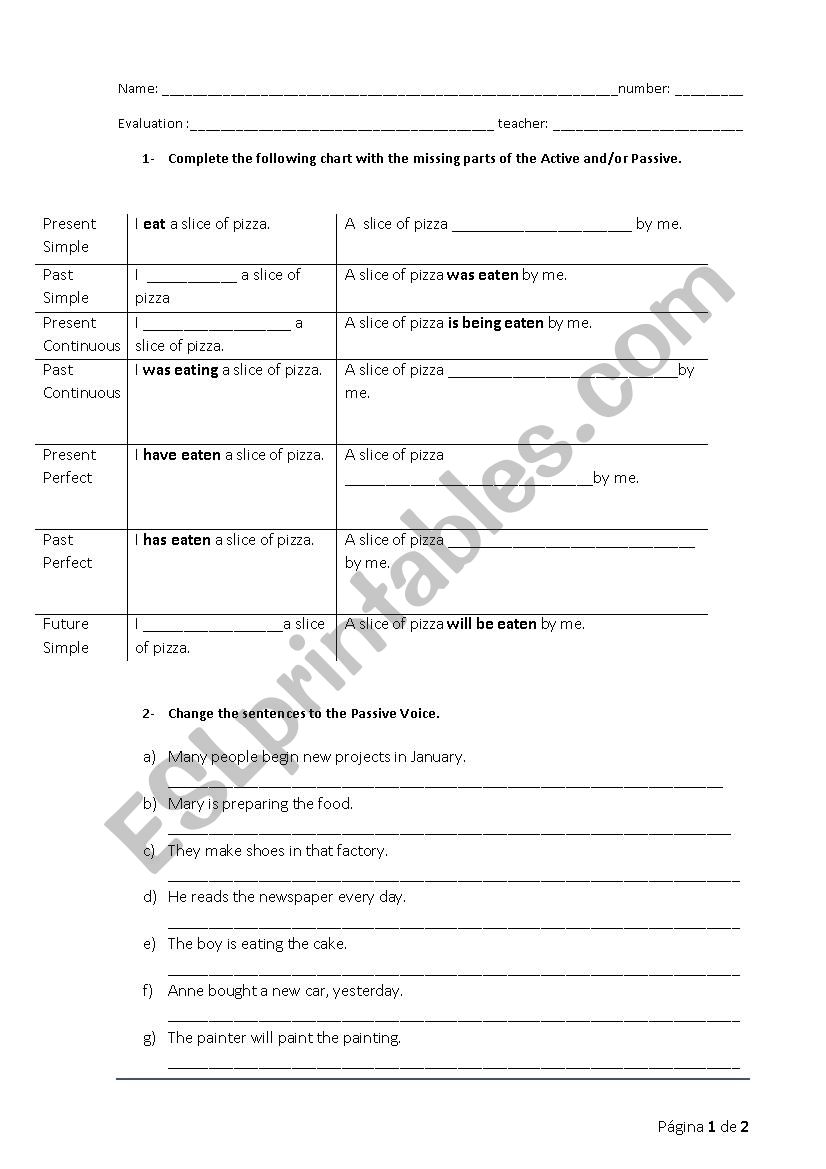 Passive Voice exercises worksheet