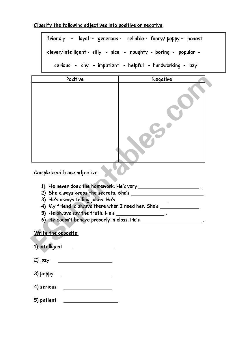 personality adjectives worksheet