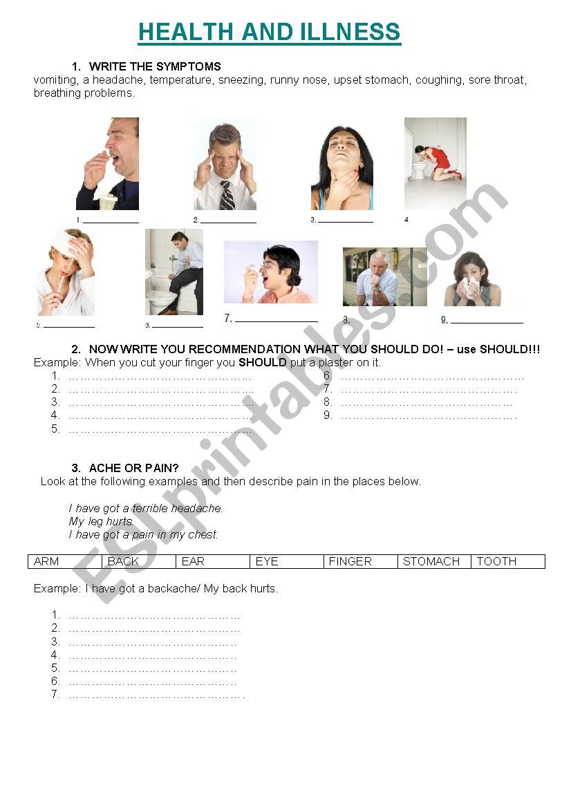 Health and Illness worksheet