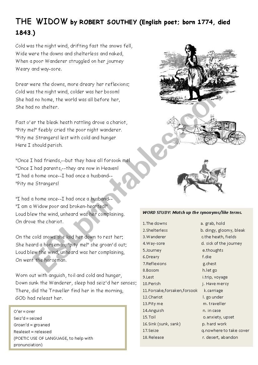 The Widow - a poem worksheet