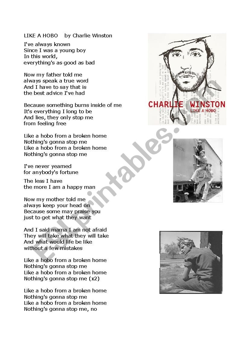 Like a Hobo Charlie Winston worksheet