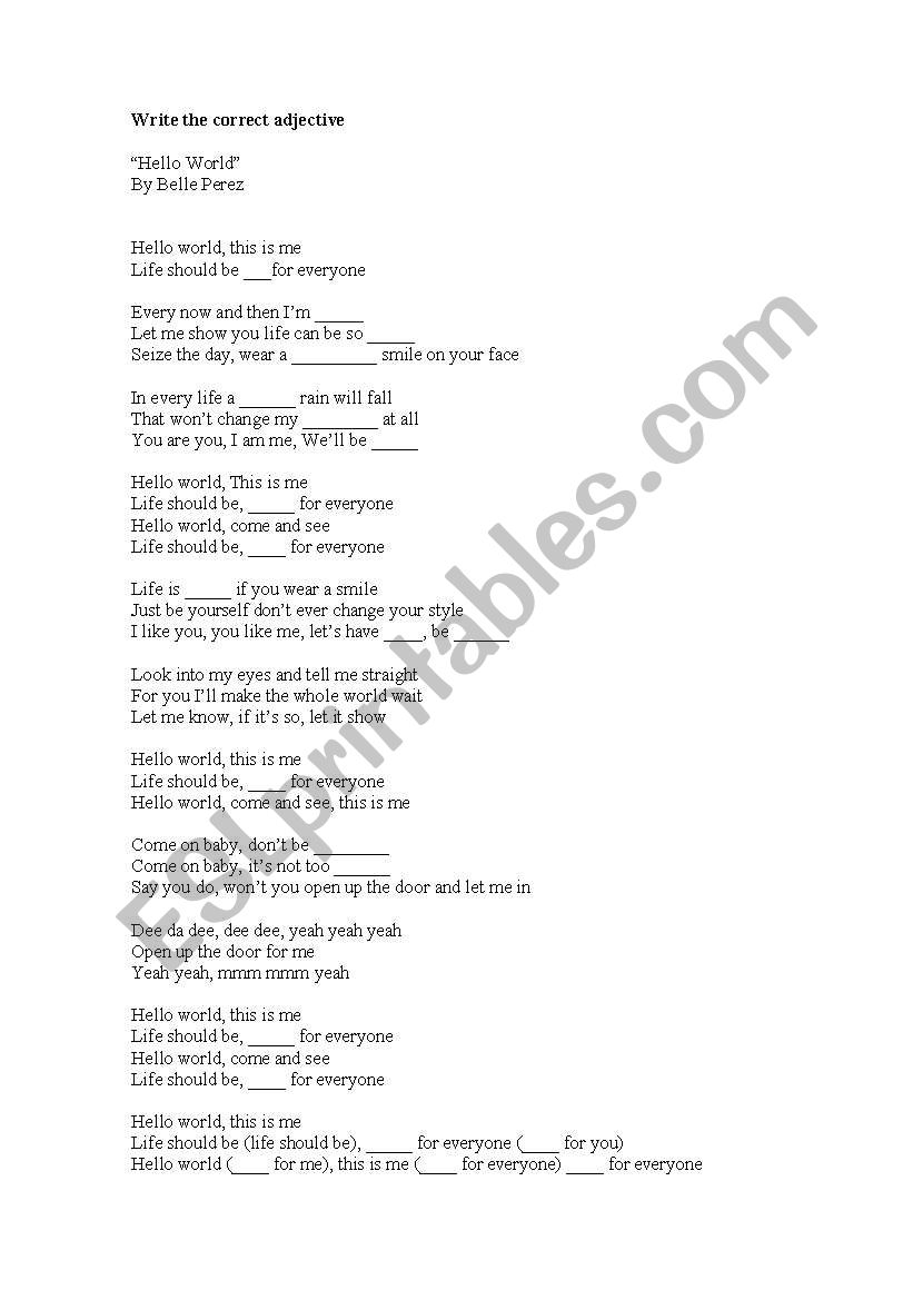 Hello world song worksheet