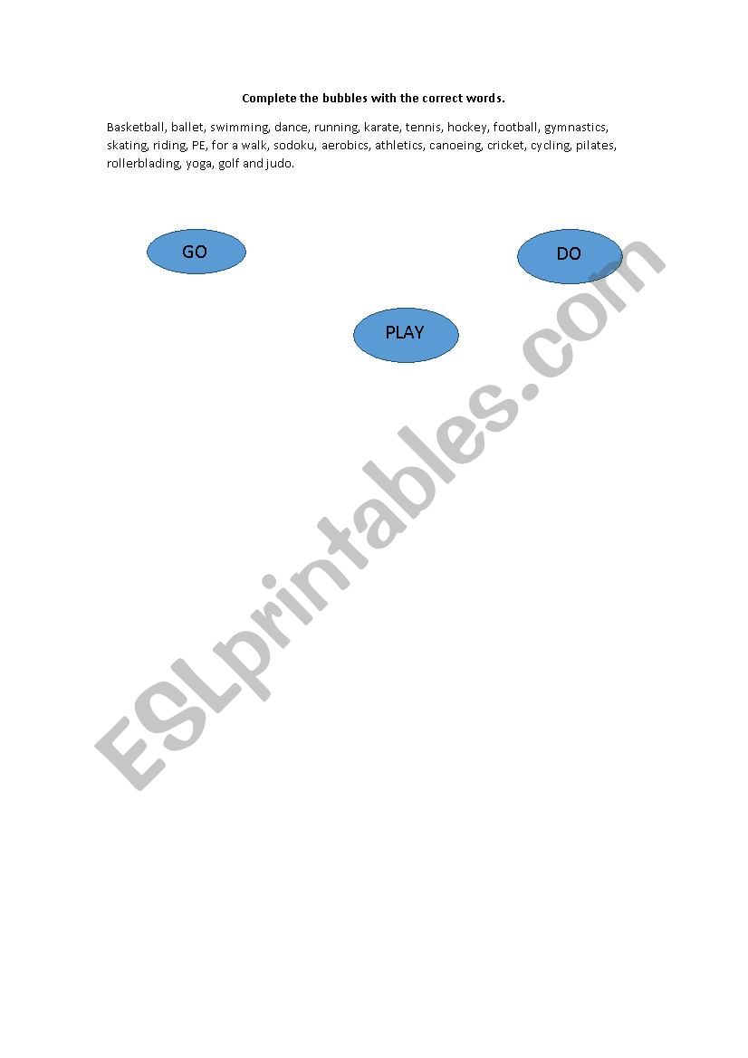 Do, play or go activity worksheet