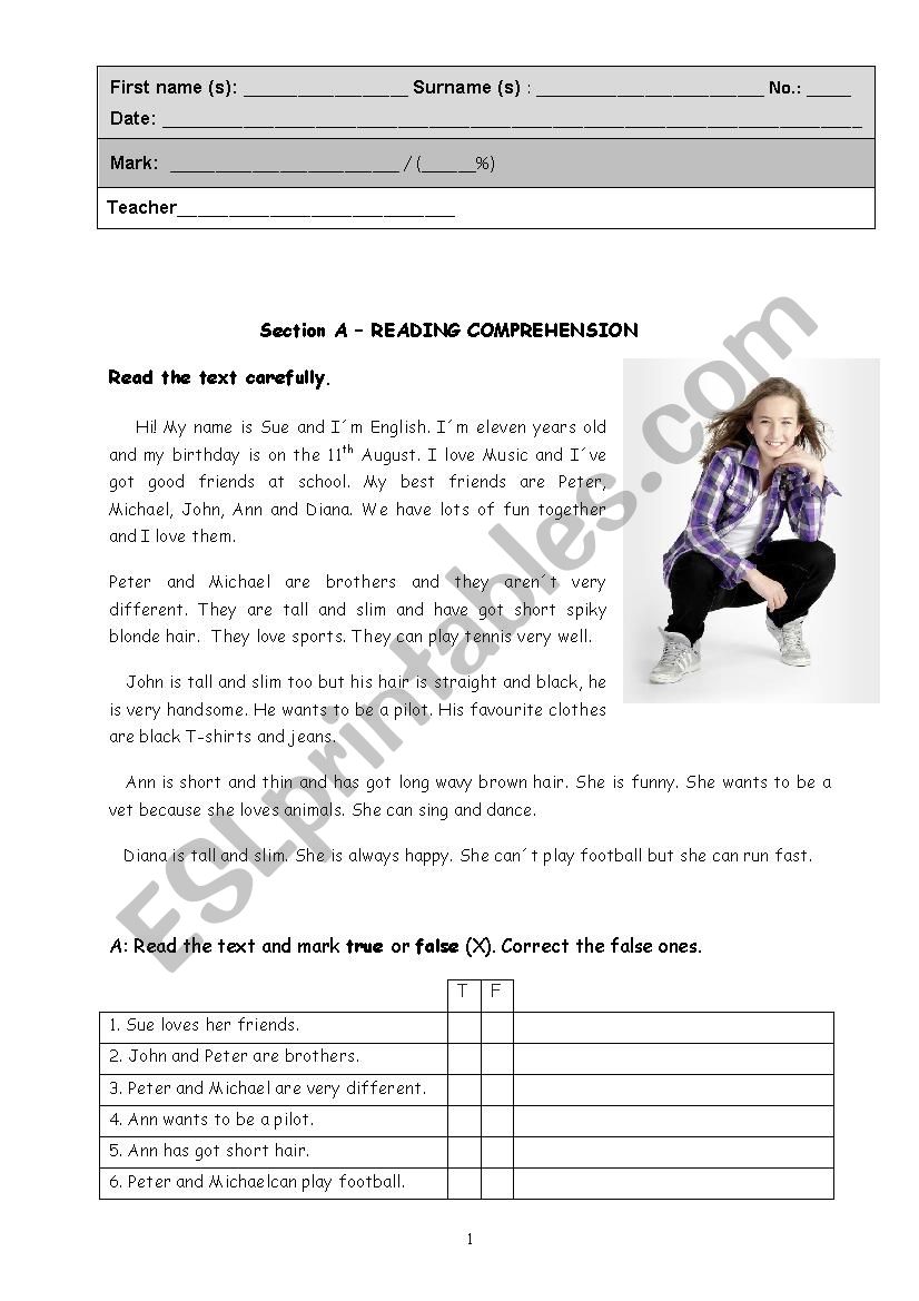 Test 5th grade worksheet