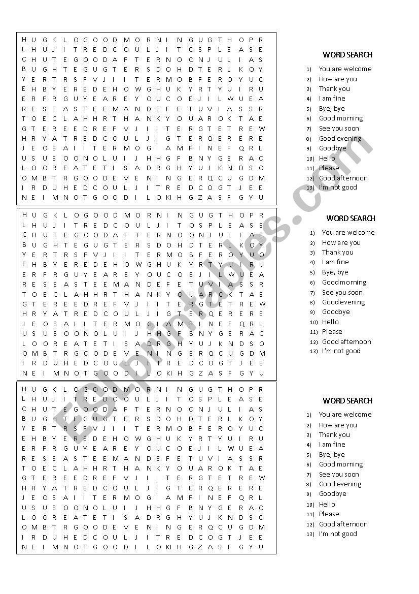 Sopa de Letras - Greetings worksheet