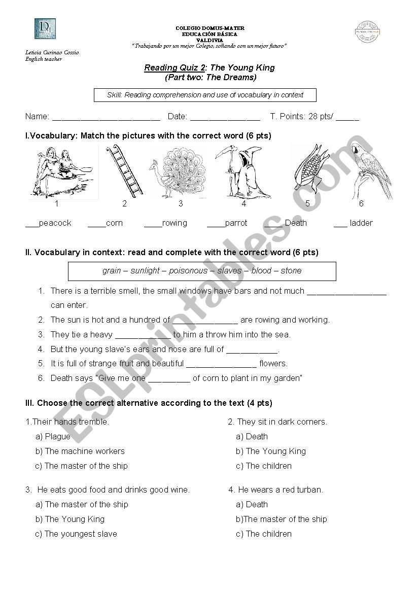 Readign Quiz The Young King Part two 