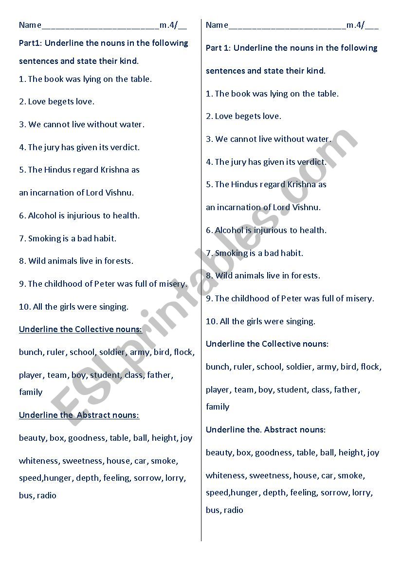 noun worksheet