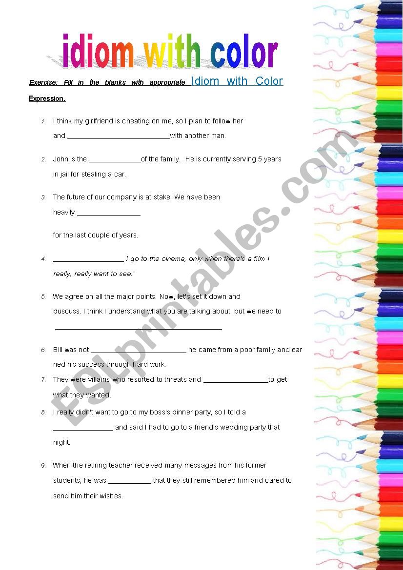 idiom and color exercise worksheet