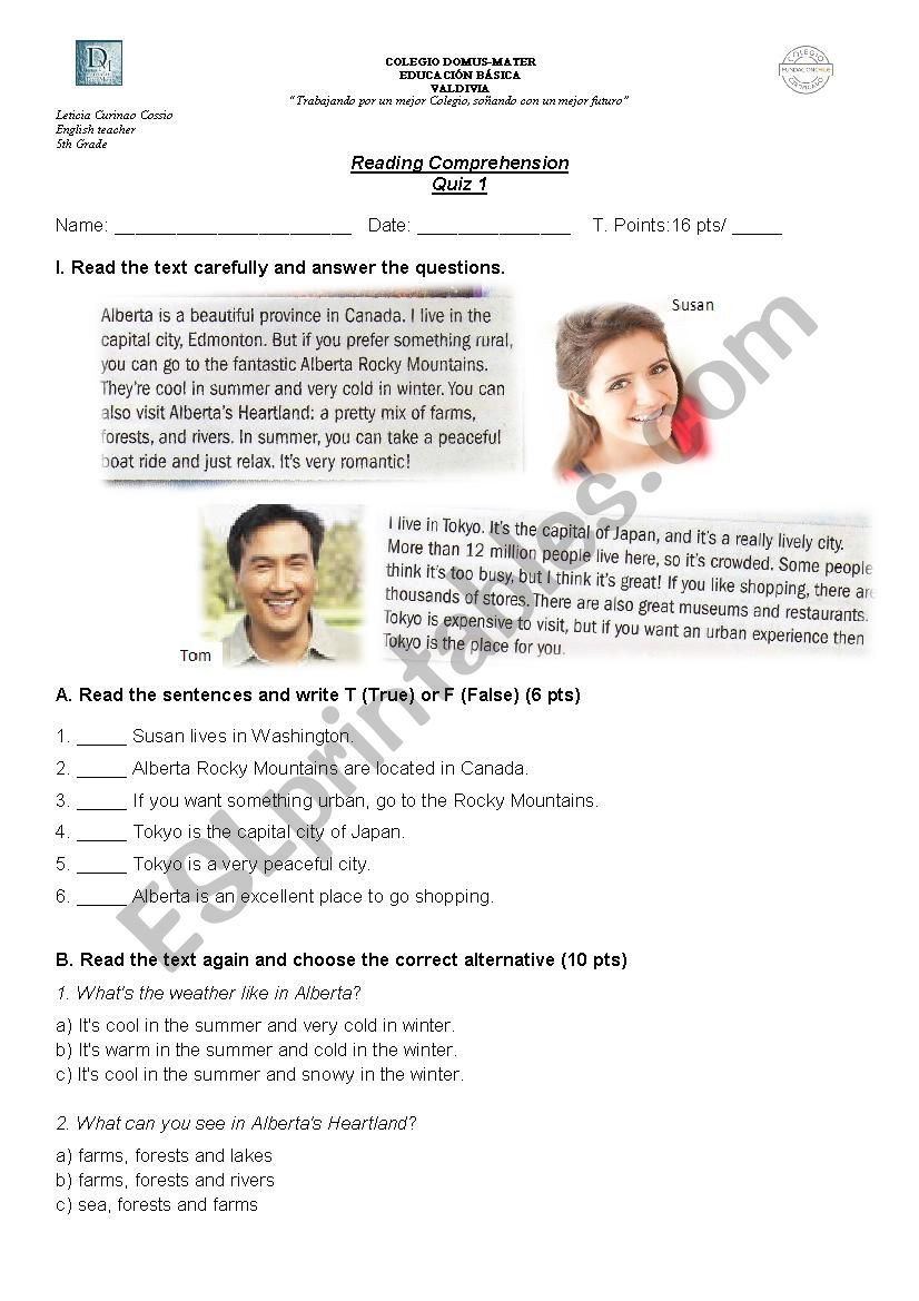 Reading Quiz worksheet