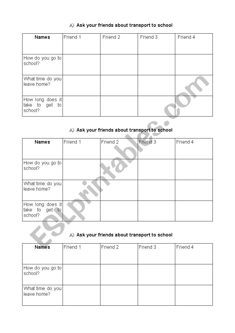 transport to school worksheet