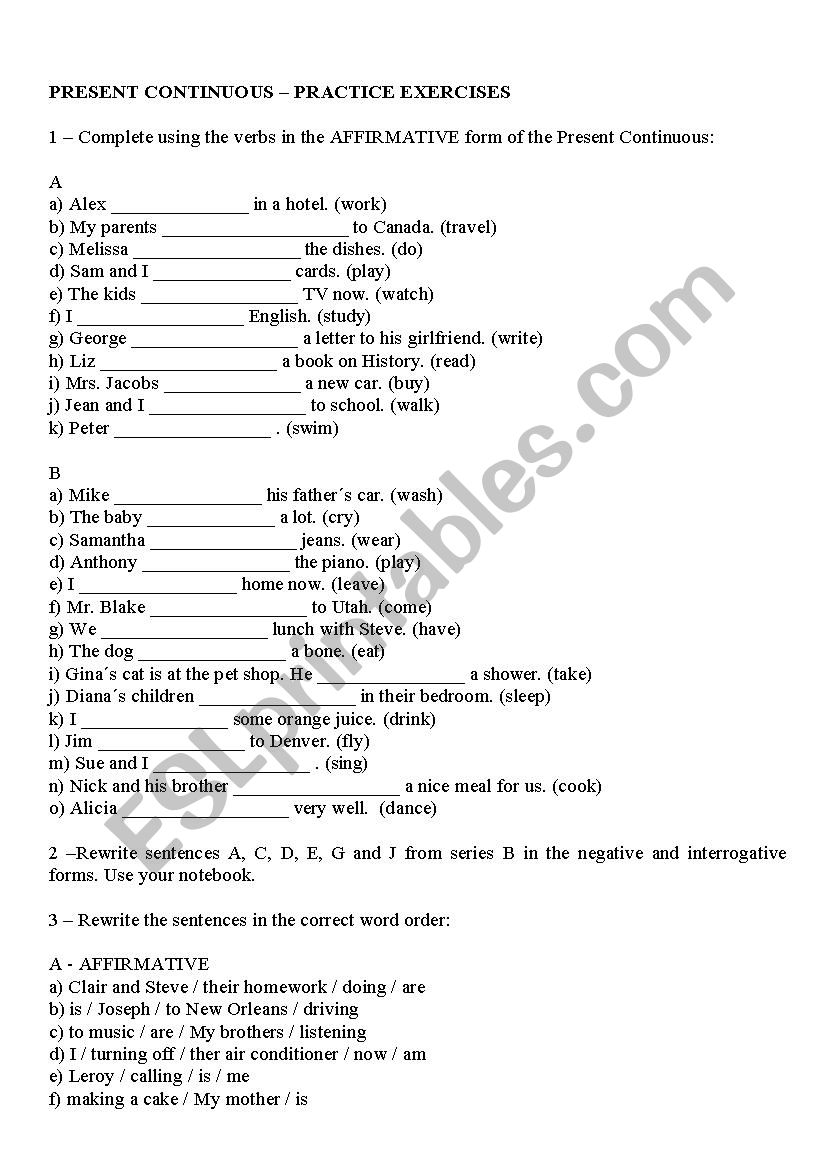 Present Continuous Practice Activities