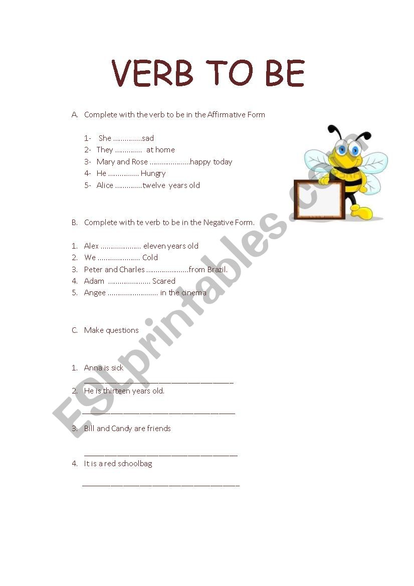 verb to be worksheet