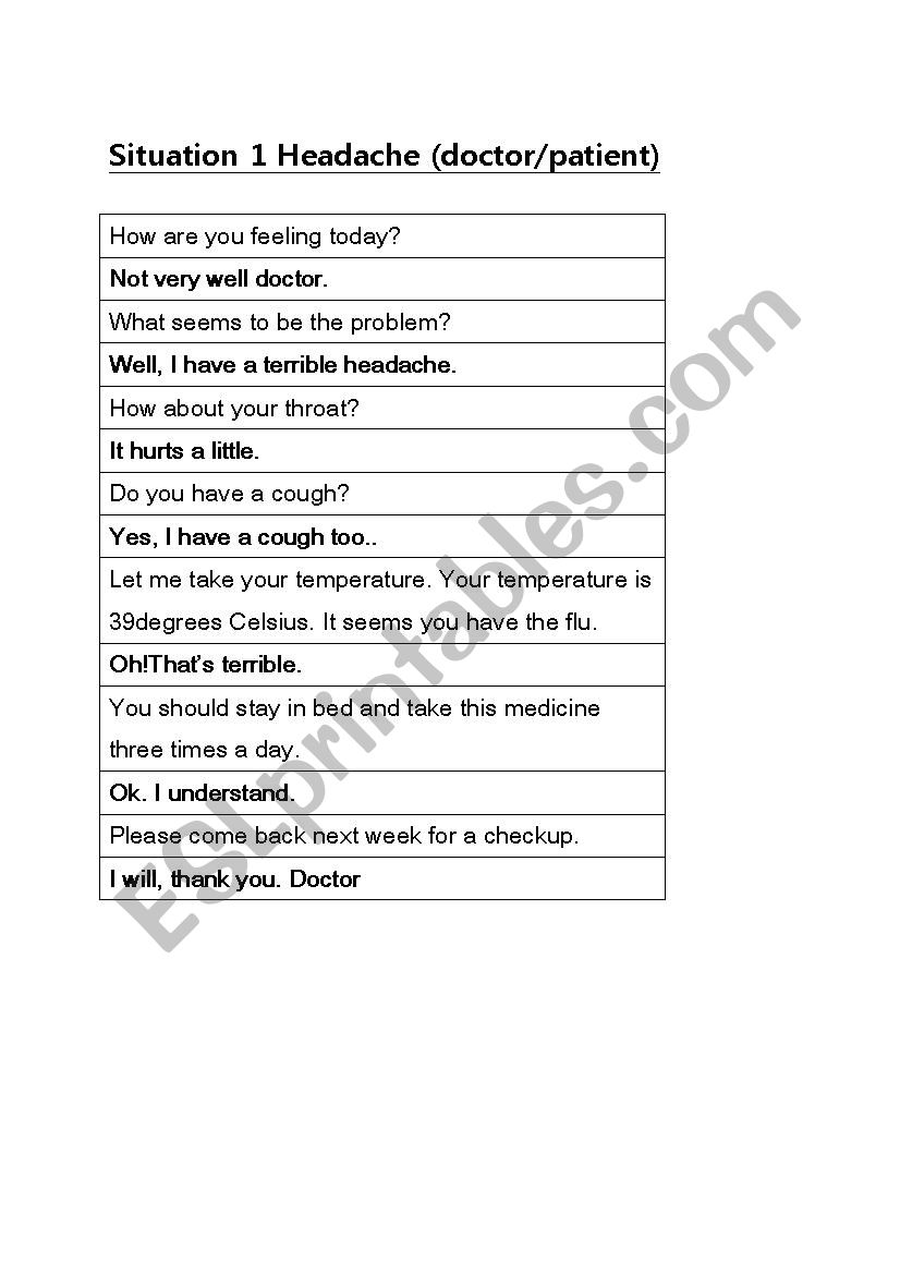 Health Situations worksheet